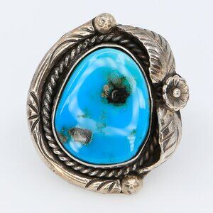 Vintage Native American Sterling Silver Turquoise with Pyrite Inclusions Ring